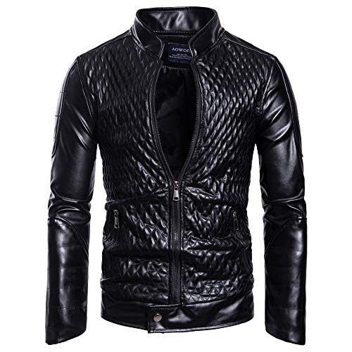 FWSHANGMAO Herren-Lederjacke Punk-Biker-Steppjacke Schwarz coole Motorrad-Lederjacke im Retro-Biker-Stil schmale Passform Bomber-Lederjacke winddicht für XS-3XL S von FWSHANGMAO