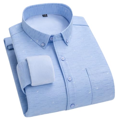 FWSHANGMAO Herren Winter Fleece Flanellhemden Langärmelig Einfarbiges Thermohemd Blaues Vogel-Fleece-Flanellhemd Jacke Dickes Warmes Mit Berber Gefüttertes Button-Down-Hemd Für Xs-XL M von FWSHANGMAO