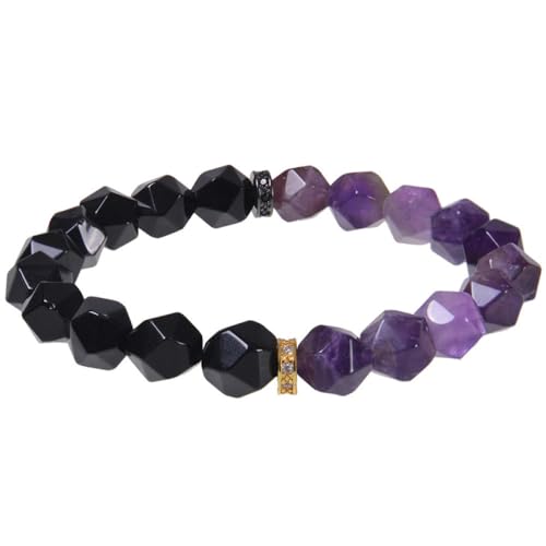 FWSHANGMAO Perlenarmbänder,Diamant-Facetten-Amethyst-Armband,10 Mm,Perlen-Obsidian-Stretch-Armband,Zirkonia Eingelegt,Schmuck,Geschenke Für Damen Und Herren von FWSHANGMAO