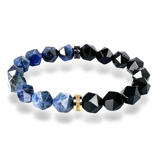 FWSHANGMAO Perlenarmbänder,Diamant-Facetten-Blaustein-Armband,10 Mm,Perlen-Obsidian-Stretch-Armband,Geschenke Für Männer,Chakra-Armbänder Für Frauen Und Männer von FWSHANGMAO