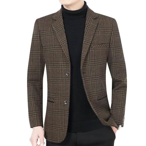 FWSHANGMAO Sakko Herren,2 Button Anzug Mantel Dunkelbraun Jacken Fischgrät Tweed Blazer Locker Fit Formelles Kleid Jacke Elegant Formelle Anzug Jacke Passend für Party Date Smart Blazer,L von FWSHANGMAO