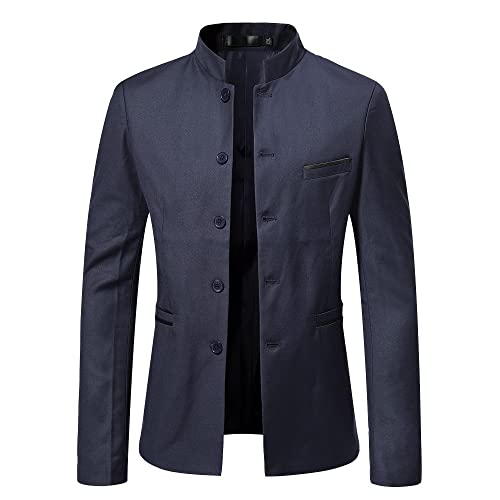 FWSHANGMAO Sakko Herren Sportlich,Herren Casual Blazer Navy Slim Fit Blazer Stehkragen Jacke Tang Anzug Elegante Formelle Business Anzugjacke Geeignet für Party Date Abschlussball Hochzeit Smoking,XL von FWSHANGMAO