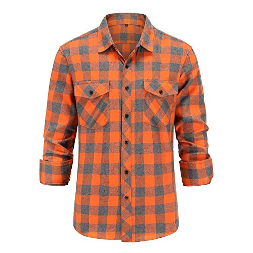 Hemdjacke,Kariertes Flanell-Hemd Für Herren Mit Langen Ärmeln Orange Winter-Business-Arbeitshemd Lässiges Kariertes Flanell-Hemd Große Größe Gebürstete Baumwollhemden Langärmeliges Button-Down-Hemd Hemdjacke,Kariertes Flanell-Hemd Für Herren Mit Langen Ärmeln Orange Winter-Business-Arbeitshemd Lässiges Kariertes Flanell-Hemd Große Größe Gebürstete Baumwollhemden Langärmeliges Button-Down-Hemd von FWSHANGMAO