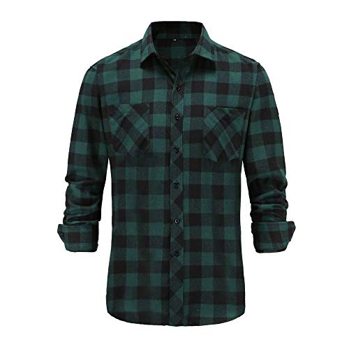 Hemdjacke Herren,Kariertes Flanellhemd Für Herren Mit Langen Ärmeln Kariertes Arbeitshemd Für Den Winter Kariert Großes Hemd Aus Gebürsteter Baumwolle Langärmeliges Button-Down-Hemd M-4Xl Grün XL von FWSHANGMAO