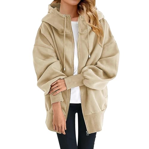 FWbfde Damen Kapuzenpullover Hoodie Sweatjacke 2024 Kapuzenjacke Winter Fleecejacke Sweatshirt Strickjacke Kapuzenpullover Mit Kapuze Reißverschluss Mantel Sweatjacke(Beige,3XL)(Beige,3XL) von FWbfde