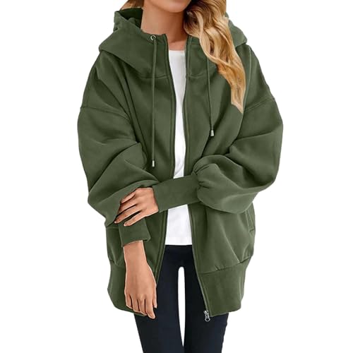 FWbfde Damen Kapuzenpullover Hoodie Sweatjacke 2024 Kapuzenjacke Winter Fleecejacke Sweatshirt Strickjacke Kapuzenpullover Mit Kapuze Reißverschluss Mantel Sweatjacke(Grün,S)(Grün,S) von FWbfde