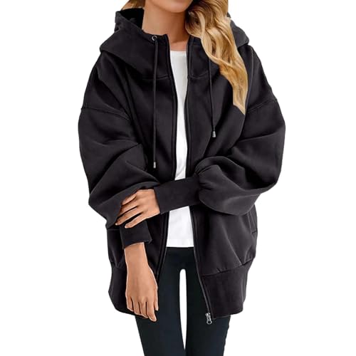 FWbfde Damen Kapuzenpullover Hoodie Sweatjacke 2024 Kapuzenjacke Winter Fleecejacke Sweatshirt Strickjacke Kapuzenpullover Mit Kapuze Reißverschluss Mantel Sweatjacke(Schwarz,L)(Schwarz,L) von FWbfde