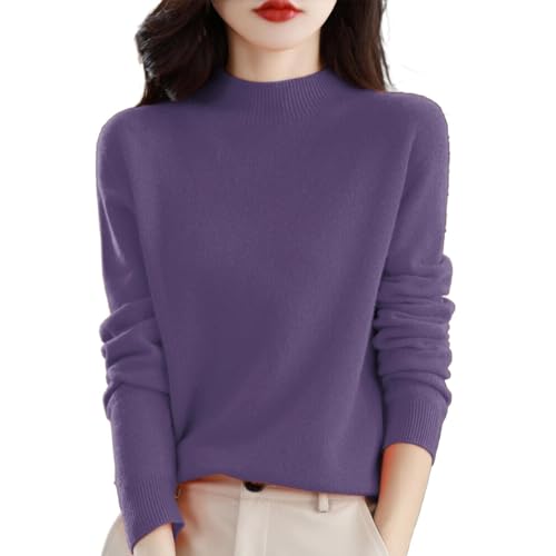 FWbfde Damen Pullover Baumwolle Rundhals Nahtlosem Strickpullover Elegant Frühling Winter Warm Winterpullover Langarm Pulli Oberteile Damenpullover Langarm Sweater Damen Sweatshirt(Lila,XL) von FWbfde