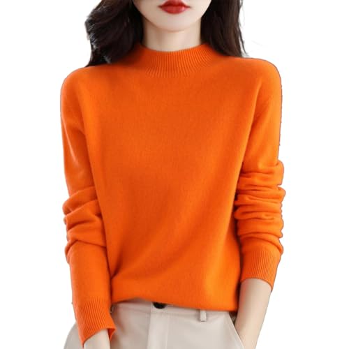 FWbfde Damen Pullover Baumwolle Rundhals Nahtlosem Strickpullover Elegant Frühling Winter Warm Winterpullover Langarm Pulli Oberteile Damenpullover Langarm Sweater Damen Sweatshirt(Orange,3XL) von FWbfde