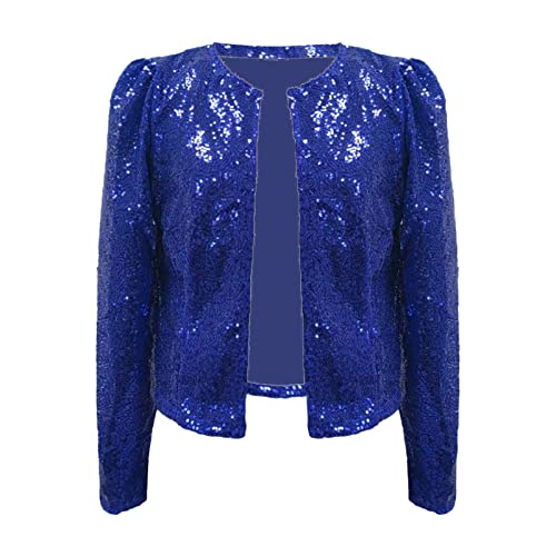 FWbfde Pailletten Oberteil Damen Cardigan Glitzer Jacke Damen Langarm Bomberjacke Party Club Pailletten Blazer Damen Elegant Tailliert Bolero Damen festlich Tops Kurz Oberteile Clubwear(A1-Blau,3XL) von FWbfde