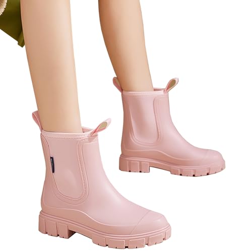 FXKJ Wasserdicht Gummistiefel Damen Gefüttert Halbhohe Gummistiefel rutschfeste Regenstiefel Stiefeletten Gartenschuhe Gummistiefeletten Atmungsaktiv Boots Regenschuhe, 40 EU,Pink von FXKJ