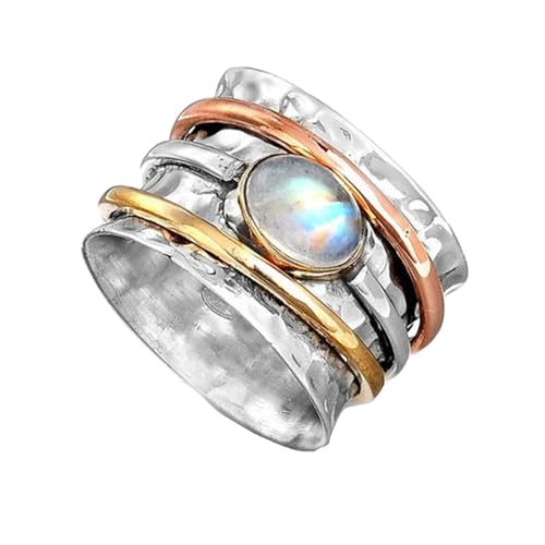FXRWFSE Türkisfarbener Silberring, dicke Ringe aus Türkis, Boho-Stil, Mondstein aus Silber, handgefertigter Statement-Ring für Damen (Stil B, 7) von FXRWFSE