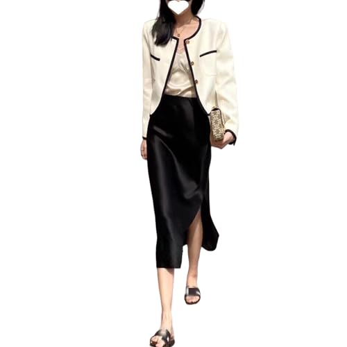 FXSMCXJ Satinrock Frauen Geteilte Röcke Sommer Mode Soft Satin Rock Frauen Hohe Taille A-line-röcke Weibliche Röcke-schwarz-l von FXSMCXJ