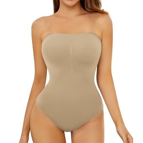 FXTYK Damen Shapewear Bauchweg Formende Body Trägerloses Tanga Top Bodysuit Shapewear Verstellbarer abnehmbarer Schultergurt von FXTYK