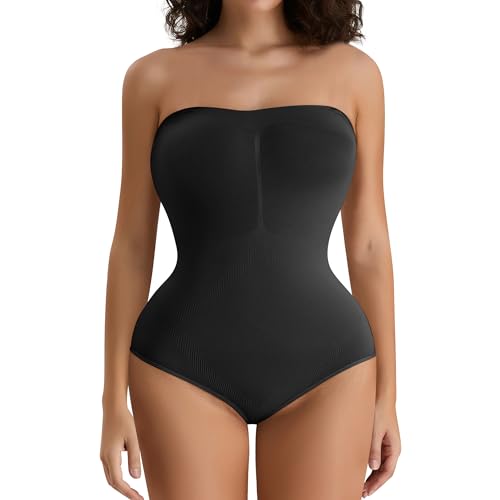 FXTYK Damen Shaping Bodysuit Shapewear Bauchweg Formende Body Trägerloses Top Verstellbarer abnehmbarer Schultergurt FüR Frauen UnterwäSche von FXTYK