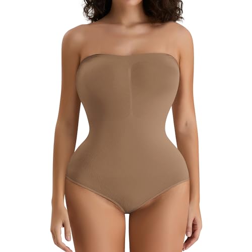FXTYK Damen Shaping Bodysuit Shapewear Bauchweg Formende Body Trägerloses Top Verstellbarer abnehmbarer Schultergurt FüR Frauen UnterwäSche von FXTYK