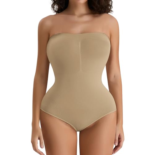 FXTYK Damen Shaping Bodysuit Shapewear Bauchweg Formende Body Trägerloses Top Verstellbarer abnehmbarer Schultergurt FüR Frauen UnterwäSche von FXTYK