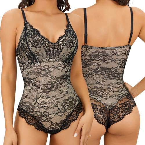 FXTYK Damen Spitze Shapewear Bauchweg Formende Body Tummy Control Ärmellos Top Bodysuit V-Ausschnitt rückenfrei UnterwäSche FXTYK Damen Spitze Shapewear Bauchweg Formende Body Tummy Control Ärmellos Top Bodysuit V-Ausschnitt rückenfrei UnterwäSche von FXTYK