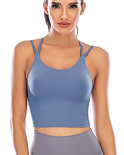 FXTYK Longline Gepolsterter BH KreuzträGer Push Up Sport Top Bustier Sport-BHS FüR Damen Fitness Workout Laufshirts Yoga Tank Top von FXTYK
