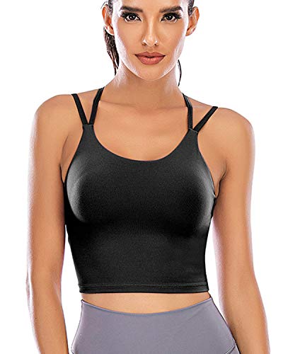 FXTYK Longline Gepolsterter BH KreuzträGer Push Up Sport Top Bustier Sport-BHS FüR Damen Fitness Workout Laufshirts Yoga Tank Top von FXTYK