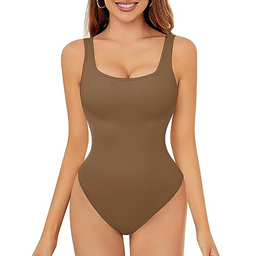 FXTYK Ribbed Bodysuit Shapewear Damen Body Stark Formend Bauchweg Body Shaper Square Neck Tummy Control von FXTYK
