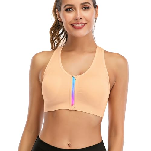 Zip Front Sport BH Mit Reissverschluss Vorne Post Surgery BH Yoga Workout Fitness Activewear Racerback Gepolsterte BHS für Frauen von FXTYK
