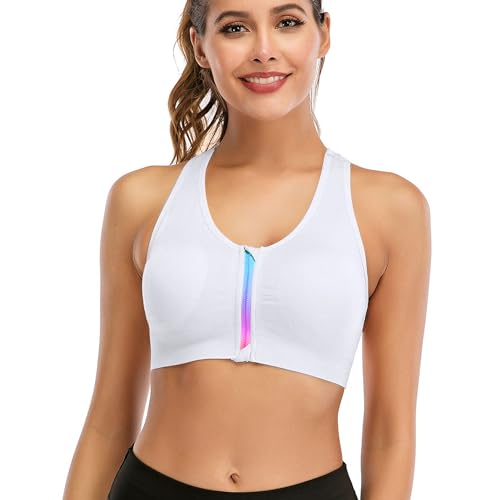 Zip Front Sport BH Mit Reissverschluss Vorne Post Surgery BH Yoga Workout Fitness Activewear Racerback Gepolsterte BHS für Frauen von FXTYK
