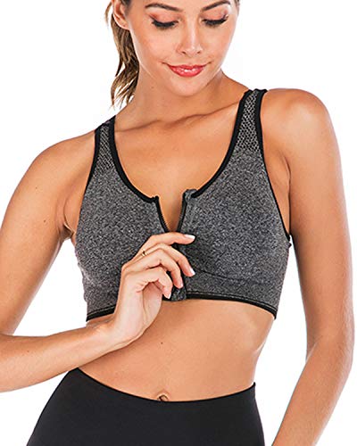 FXTYK Zip Front Sport-BH Post Surgery BH YogaWorkout Fitness Activewear Racerback gepolsterte BHS für Frauen von FXTYK