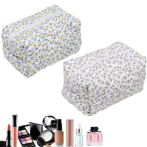 2 Stück Kosmetiktasche Kleine Kulturbeutel, Reise Make-up Tasche Tragbare Schminktasche Waschtasche, Multifunktionale Ästhetische Florale Kulturtasche Für Damen Mädchen, 17.5x10.5x10cm von FYBlossom