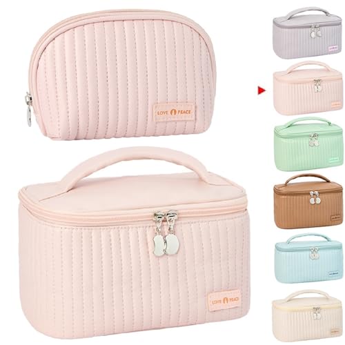 2er Set Reise Kosmetiktasche Kulturtasche Schminktasche, wasserdichte PU Leder Make Up Tasche Mit Reißverschluss, Tragbare Kosmetische Pinsel Taschen Makeup Organizer Für Damen Mädchen (Rosa) von FYBlossom