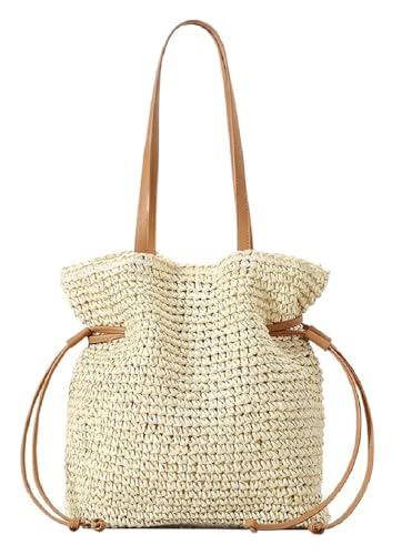 Strandtasche Strohtasche Tote Bag Für Damen, Sommer Stroh Handtasche Umhängetasche Korbtasche Groß Schultertasche Tragetasche, Boho Gehäkelte Shopper Tasche Für Reisen Einkaufen Urlaub(Stil F) von FYBlossom
