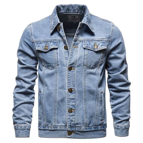 FYCYGG Herren Jeansjacke Jacken Gewaschener Denim Übergangsjacke Frühlings Herbst Jacke Mantel Vintage Herrenjacke Klassische Cargo Coat Slim Fit Jacket Übergangs(Light blue,Large) von FYCYGG
