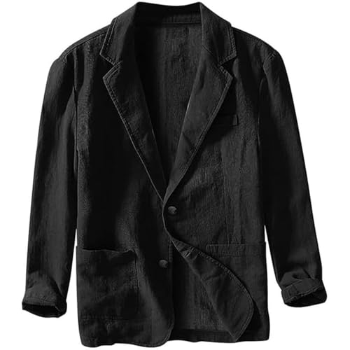 FYCYGG Herren Leinen Blazer Modern Freizeit Sakko Sportlich Regular Fit 2 Knöpfe Business Anzugjacke(Black,3XL) von FYCYGG