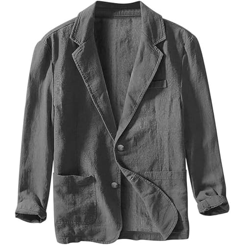 FYCYGG Herren Leinen Blazer Modern Freizeit Sakko Sportlich Regular Fit 2 Knöpfe Business Anzugjacke(Dark Gray,M) von FYCYGG
