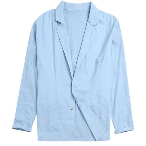 FYCYGG Herren Sommer Leinenjacke Lässiger Herrenblazer aus Baumwolle und Leinen mit Zwei Knöpfen Schlichter Lockerer Sakko Freizeit Anzugjacke Knopf Jacke(Light Blue,XXL) von FYCYGG