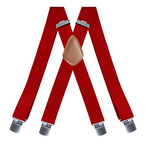 Herren-Hosenträger breit, 3,6 cm, robuste Hosenträger für Hosen mit 4 Clips, elastisch, für Damen und Herren, X-Form DM-03, rot, wide 1.4" Herren-Hosenträger breit, 3,6 cm, robuste Hosenträger für Hosen mit 4 Clips, elastisch, für Damen und Herren, X-Form DM-03, rot, wide 1.4" von FYECMSA