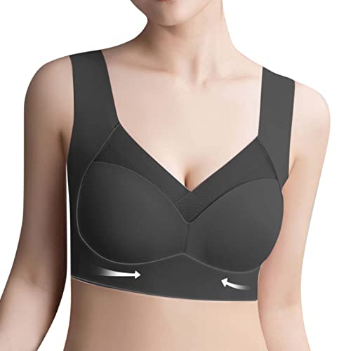 Wmbra BH Haltungskorrektur BH Damen Nahtloser Spitzen BH ohne Bügel Damen Push Up BH Gepolsterter Weicher Atmungsaktiver Sport BH Alltags BH Für Senioren Sexy Dessous Bralette Keine (1A-Black, XXXL) von FYEGRE