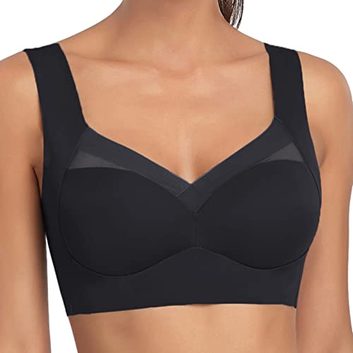 Wmbra BH Haltungskorrektur BH Damen Nahtloser Spitzen BH ohne Bügel Damen Push Up BH Gepolsterter Weicher Atmungsaktiver Sport BH Alltags BH Für Senioren Sexy Dessous Bralette Keine (1B-Black, XXXL) von FYEGRE