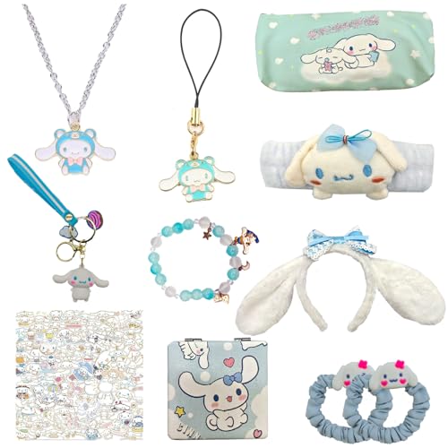 FYFLYMT Cinnamoroll Geschenkset 11 teilig Mit Schlüsselanhänger Armband Stirnband Halskette Aufkleber Kosmetiktasche Haargummis Set Mädchen Geburtstag Geschenk von FYFLYMT