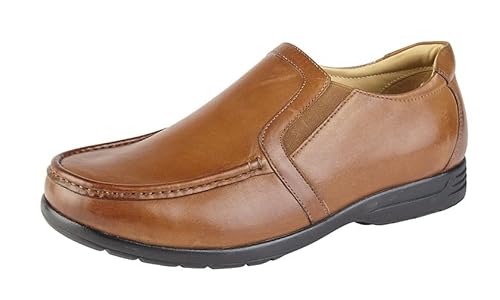 Extra breite Herren-Schlupfschuhe aus Leder, Größe 4E bis 6E, mit doppelten herausnehmbaren Einlegesohlen, hautfarben, 47 EU von FYFO (Fuel Your Fashion Online)