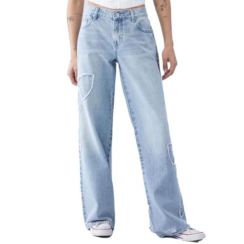Butterfly Jeans Straight Leg Jeans Y2k Retro High Street Casual Wide Leg Pants Loose Fit Jeans(X-Small) von FYHTC