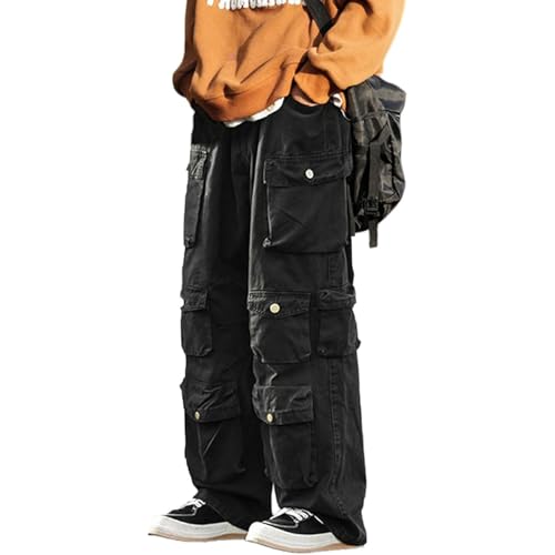 FYHTC Gothic Emo Alt Cargohose Hippie Baggy Jeans Mom Goth Punk Schwarze Denimhose Cyber ​​Y2k Hose Akademische Dunkle Kleidung(Black,Small) von FYHTC