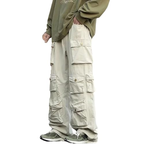 FYHTC Gothic Emo Alt Cargohose Hippie Baggy Jeans Mom Goth Punk Schwarze Denimhose Cyber ​​Y2k Hose Akademische Dunkle Kleidung(White,Small) von FYHTC