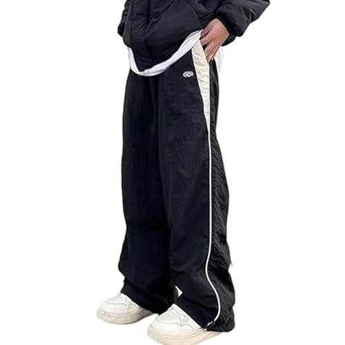 FYHTC Herren Streetwear Kleidung Fallschirm Track Hose Männer Tech Jogginghose Breites Bein Jogger Hose(Black,XXX-Large) von FYHTC