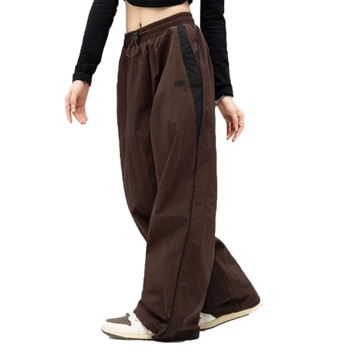 FYHTC Herren Streetwear Kleidung Fallschirm Track Hose Männer Tech Jogginghose Breites Bein Jogger Hose(Brown,Large) von FYHTC