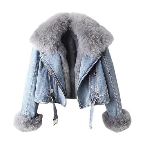 FYHTC Jeansjacke mit Fell Damen Winterjacke Grosse Grössen Gefüttert Felljacke Jeans Puffer Jeansmantel Jacken Winter Jacke Denim Warm Winterjacken(Blue,XX-Large) von FYHTC