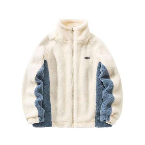 Fleecejacke Herren Winter Warm Sherpa Jacke Patchwork Teddyfleece Jacke Oberbekleidung Teddy Fleece mit Stehkragen Fluffy Shaggy Teddyjacke Winterjacke mit Reißverschluss Verdickt Plüschjacke(Blue,Med von FYHTC