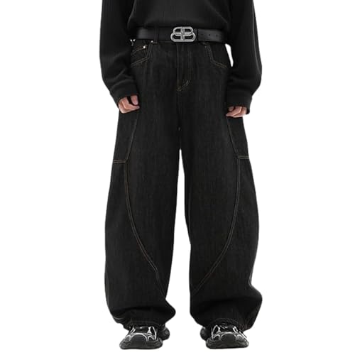 Patchwork Baggy Jeans Herren Y2k Hip Hop Weites Bein Lässige Hose Lockere Passform Streetwear(Black,XX-Large) von FYHTC
