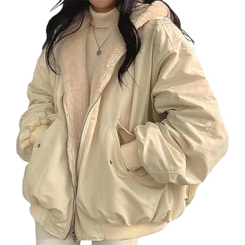 Winterjacke Damen Wintermantel Auf Beiden Seiten Parka mit Fell Kapuze Warm Fleece Gefütterter Doppelseitige Winter Mantel Jacke Outdoorjacke(Apricot,Large) von FYHTC