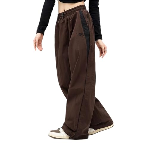 Y2k Hose Herren Weite Jogginghose Hip Hop Trainingshose Harajuku Jogginghose Y2k Fallschirmhose für Herren(Brown,XXX-Large) von FYHTC